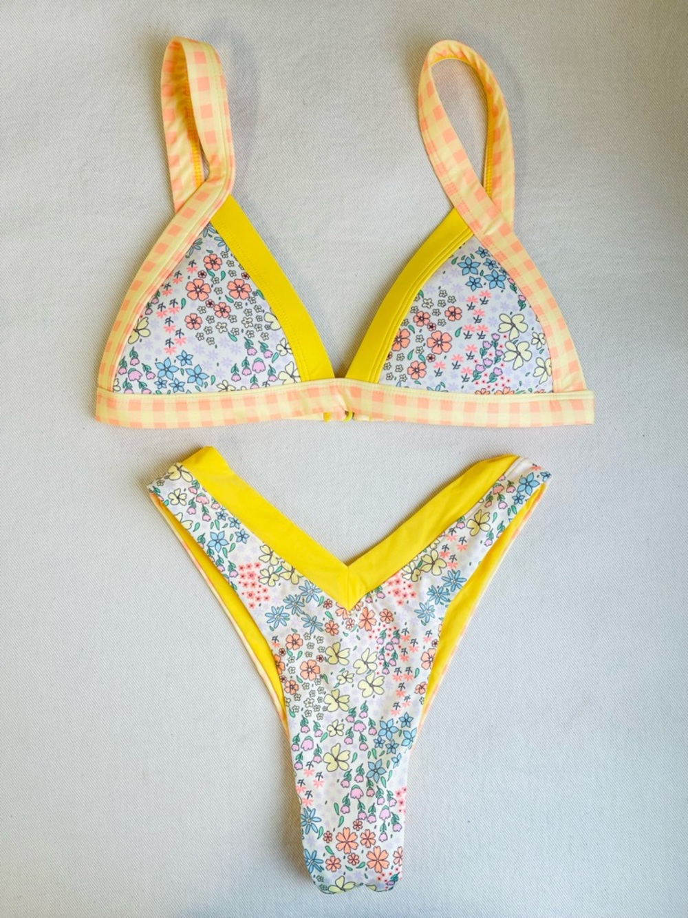 ONEONE Swim Bikini Set Yellow Orange Gingham Floral Print Kameron / Jesse